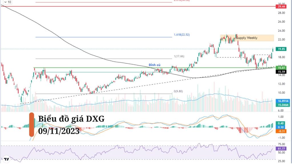 Biểu đồ giá cổ phiếu DXG khung Daily