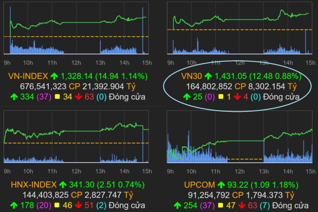 Chỉ số VN30-Index gồm 30 cổ phiếu được niêm yết trên sàn HoSE 